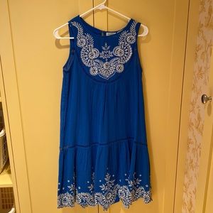 Anthropologie blue and white embroidered dress